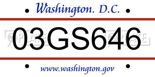 03GS646 District Of Columbia License Plate