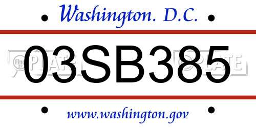 03SB385 District Of Columbia License Plate