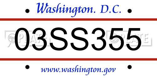 03SS355 District Of Columbia License Plate