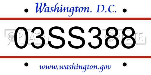03SS388 District Of Columbia License Plate