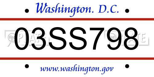 03SS798 District Of Columbia License Plate