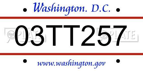 03TT257 District Of Columbia License Plate