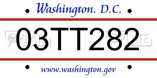 03TT282 District Of Columbia License Plate