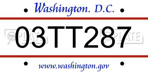 03TT287 District Of Columbia License Plate