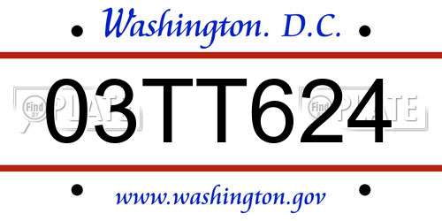 03TT624 District Of Columbia License Plate