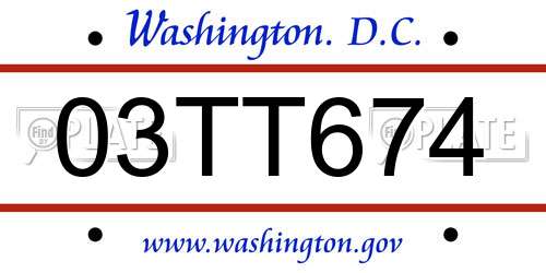 03TT674 District Of Columbia License Plate