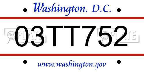 03TT752 District Of Columbia License Plate