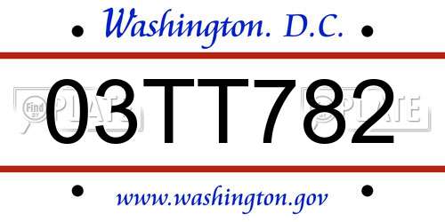 03TT782 District Of Columbia License Plate