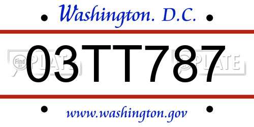03TT787 District Of Columbia License Plate