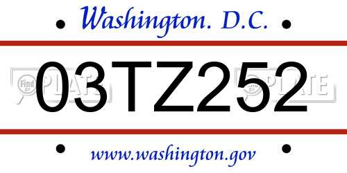 03TZ252 District Of Columbia License Plate