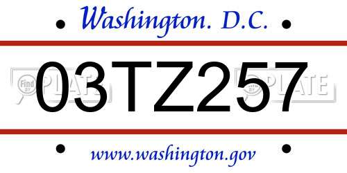 03TZ257 District Of Columbia License Plate