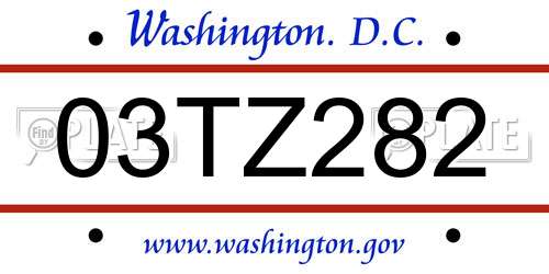 03TZ282 District Of Columbia License Plate