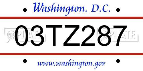 03TZ287 District Of Columbia License Plate