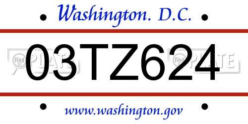 03TZ624 District Of Columbia License Plate