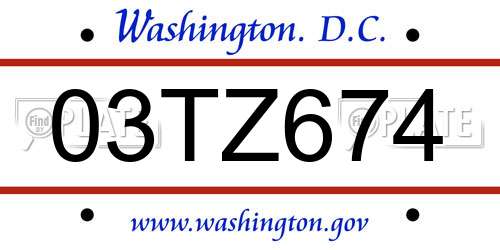 03TZ674 District Of Columbia License Plate