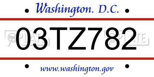 03TZ782 District Of Columbia License Plate