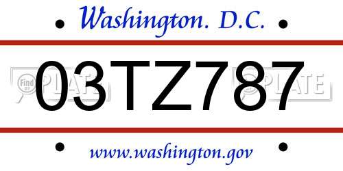 03TZ787 District Of Columbia License Plate