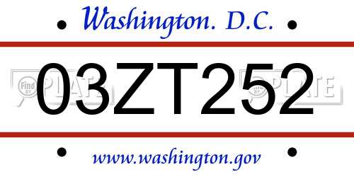 03ZT252 District Of Columbia License Plate
