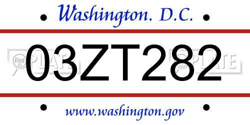 03ZT282 District Of Columbia License Plate