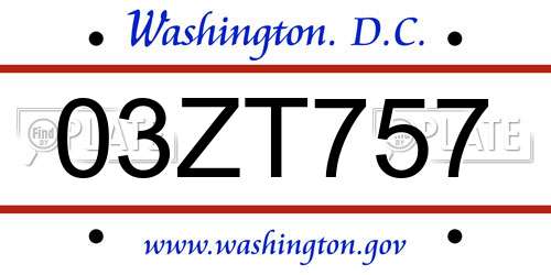 03ZT757 District Of Columbia License Plate