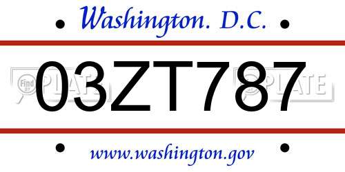 03ZT787 District Of Columbia License Plate
