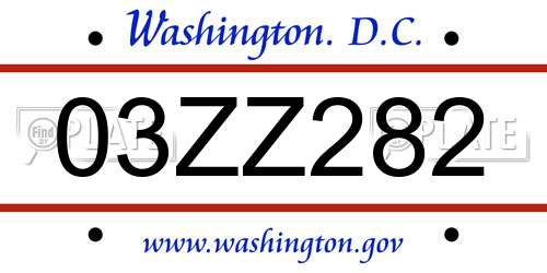 03ZZ282 District Of Columbia License Plate