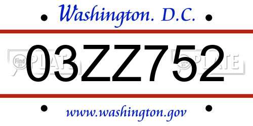 03ZZ752 District Of Columbia License Plate