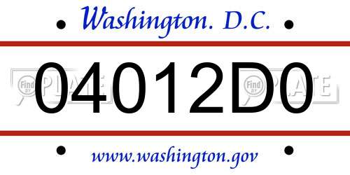 04012D0 District Of Columbia License Plate