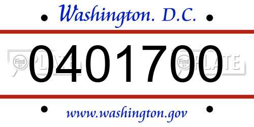 0401700 District Of Columbia License Plate