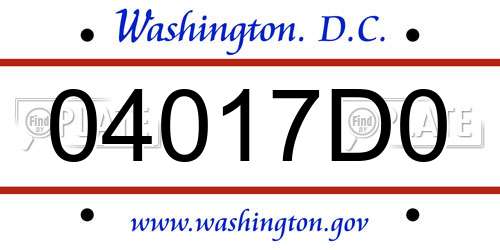 04017D0 District Of Columbia License Plate