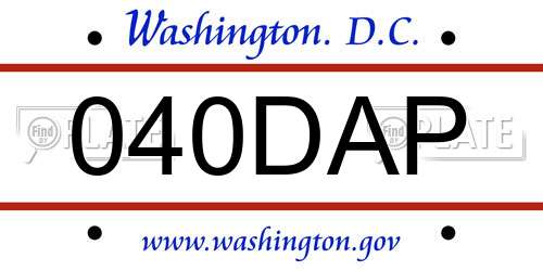 040DAP District Of Columbia License Plate