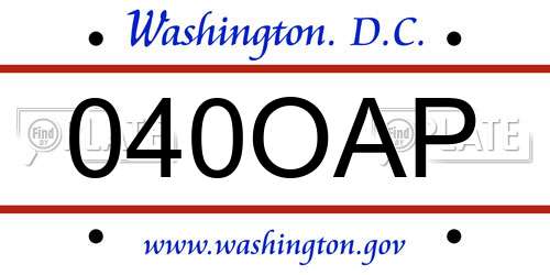 040OAP District Of Columbia License Plate