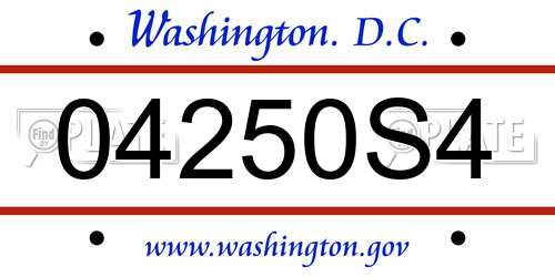 04250S4 District Of Columbia License Plate