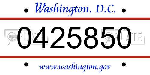 0425850 District Of Columbia License Plate