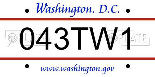 043TW1 District Of Columbia License Plate