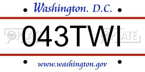 043TWI District Of Columbia License Plate