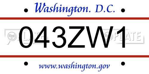 043ZW1 District Of Columbia License Plate