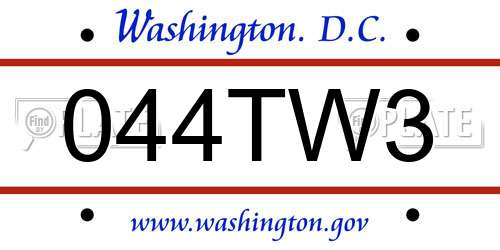 044TW3 District Of Columbia License Plate