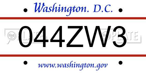044ZW3 District Of Columbia License Plate