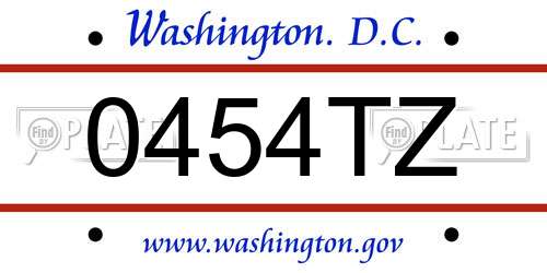 0454TZ District Of Columbia License Plate