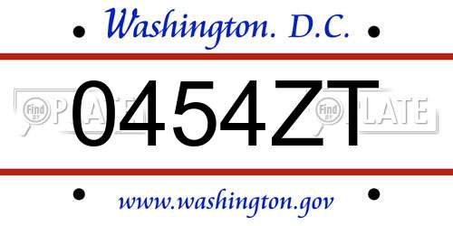 0454ZT District Of Columbia License Plate
