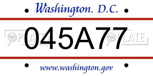 045A77 District Of Columbia License Plate