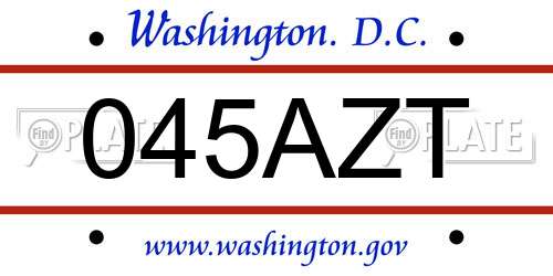 045AZT District Of Columbia License Plate