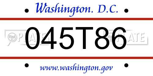 045T86 District Of Columbia License Plate