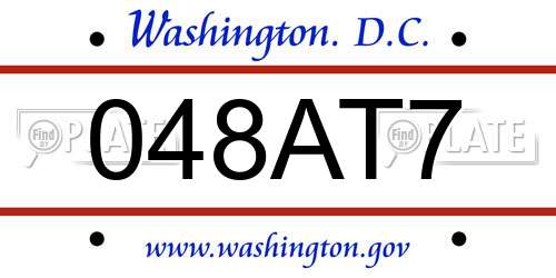 048AT7 District Of Columbia License Plate