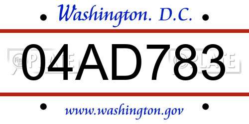 04AD783 District Of Columbia License Plate