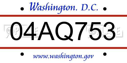 04AQ753 District Of Columbia License Plate