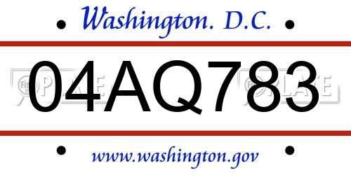 04AQ783 District Of Columbia License Plate