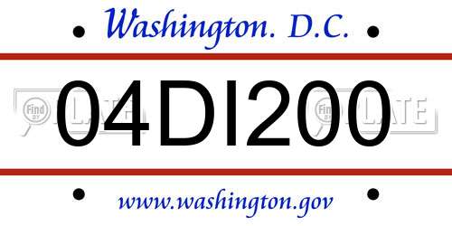 04DI200 District Of Columbia License Plate