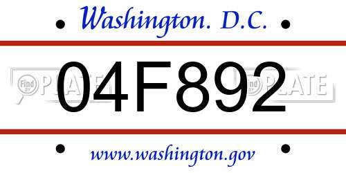 04F892 District Of Columbia License Plate